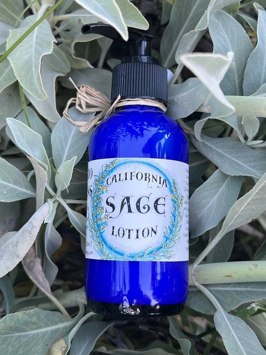 Photograph of 4 oz cobalt blue california sage lotion