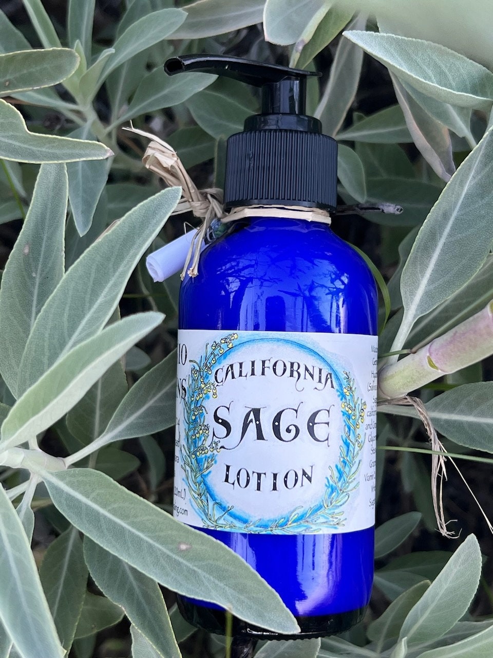 Photograph of 4 oz cobalt blue california sage lotion