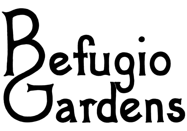 A picture of a logo titled, "Refugio Gardens" that looks hand drawn